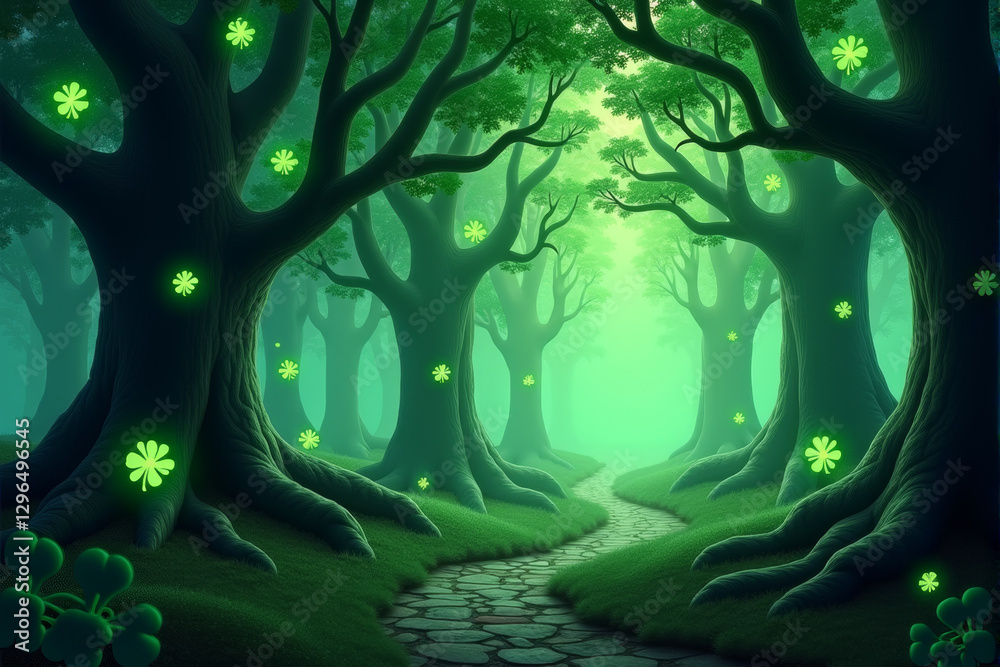 Obraz premium A vibrant St. Patrick’s Day-themed background featuring lush green clovers, Irish culture, and good luck concepts. Ideal for use in greeting cards, banners, and festive designs..