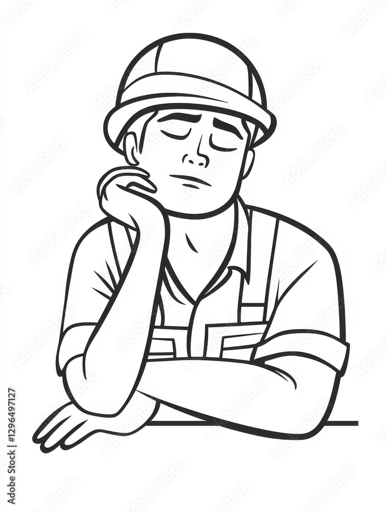 Tired worker vector line icon isolated on white background. Tired worker line icon for infographic, website or app. Scalable icon designed on a grid system.