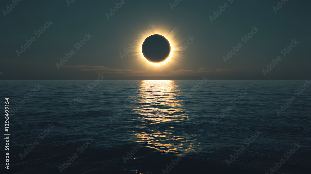 Solar eclipse casting a shadow over the serene waters of the ocean , peaceful, tranquil, eclipse, sun, sea, water. eclipse. illustration. Eclipsed Sun Over Ocean. Illustration Solar eclipse casting a shadow over the serene waters of the ocean , peaceful, tranquil, eclipse, sun, sea, water. eclipse. illustration. Eclipsed Sun Over Ocean. Illustration