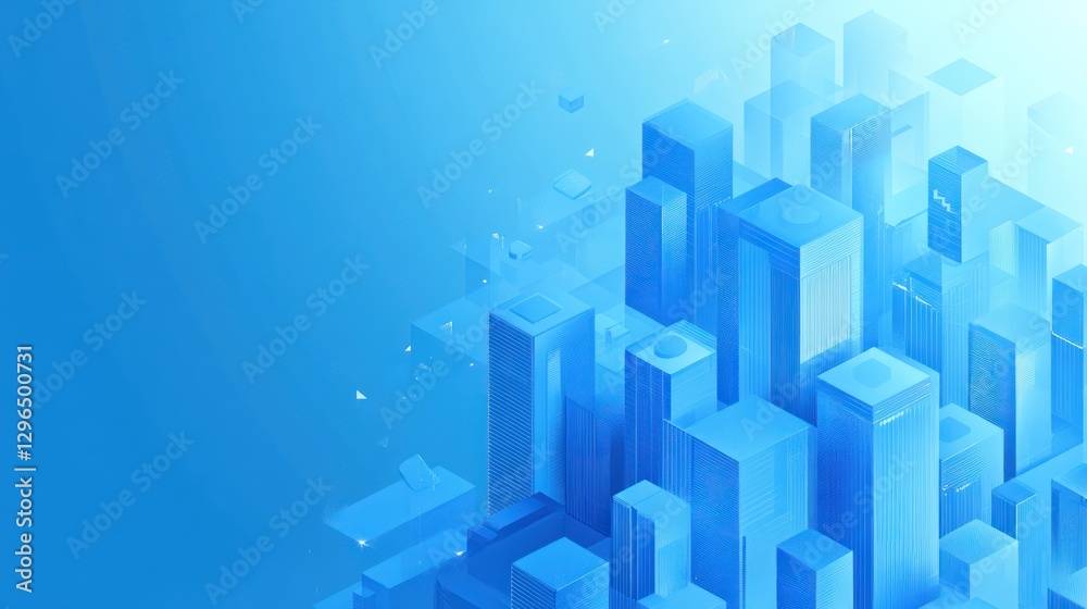 Fototapeta premium Abstract blue city skyline, digital art, technology background