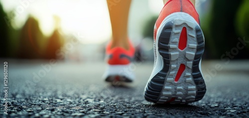 Marathon running in the light of evening, detail on legs , isolated on white background,  , copy space for text,