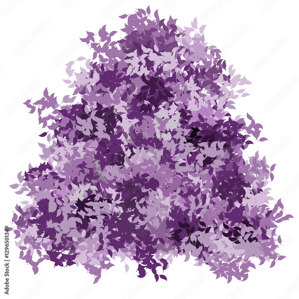 Naklejka premium Cute Purple Bush: Cheerful Cartoon Illustration of a Shrub with Rich Purple Leaves, Standing Out Against a Pure White Background, The cartoon style makes it perfect for children's books or educational