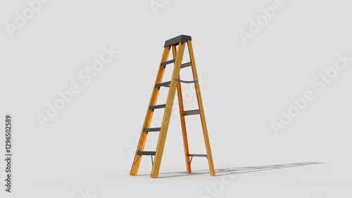 Billede på lærred orange metal ladder with black rung on white backdrop, left view