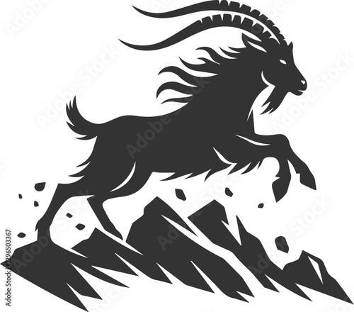 Goat running across a rocky terrain animal silhouette vector