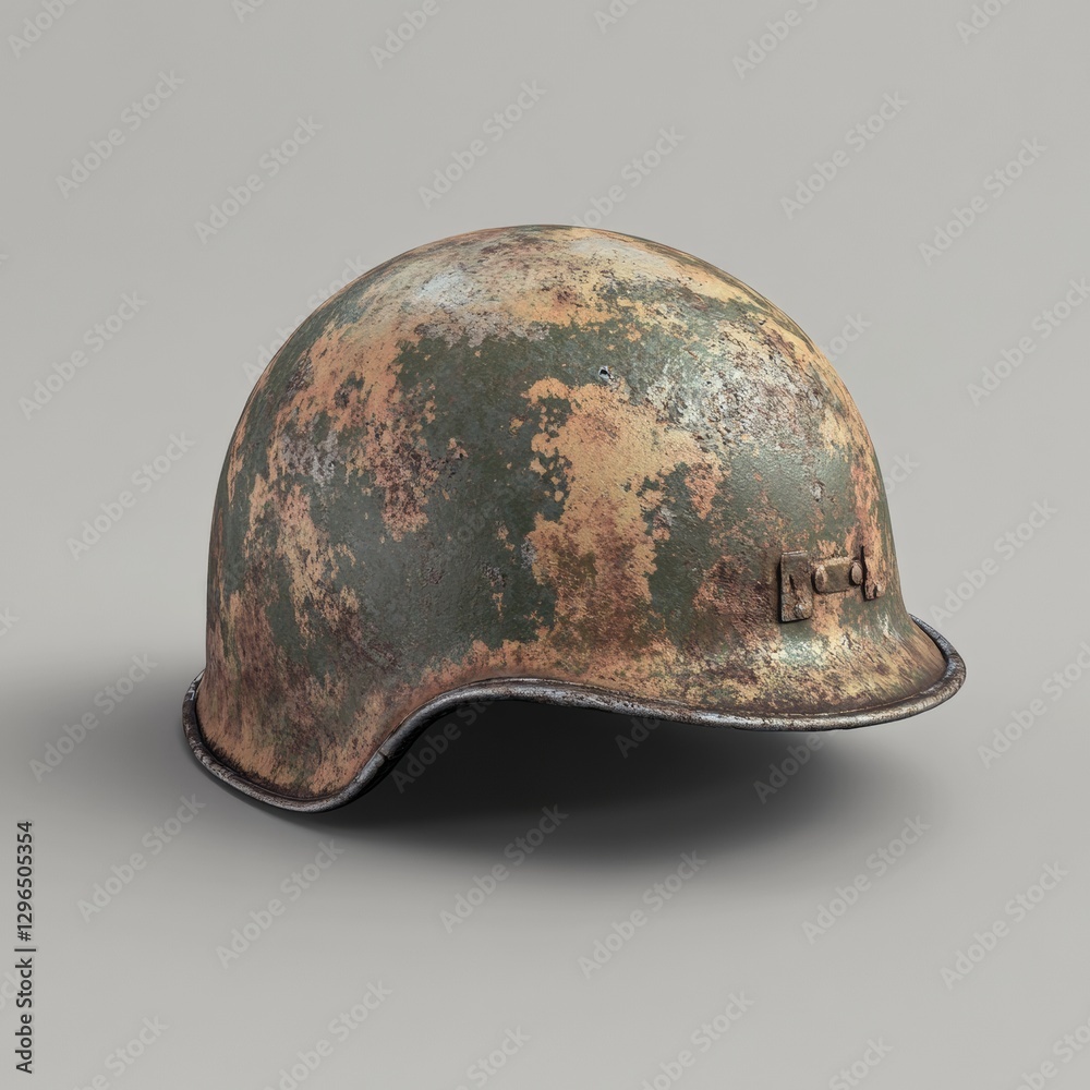 Fototapeta premium Vintage Military Helmet 3D Rendering with Weathered Texture