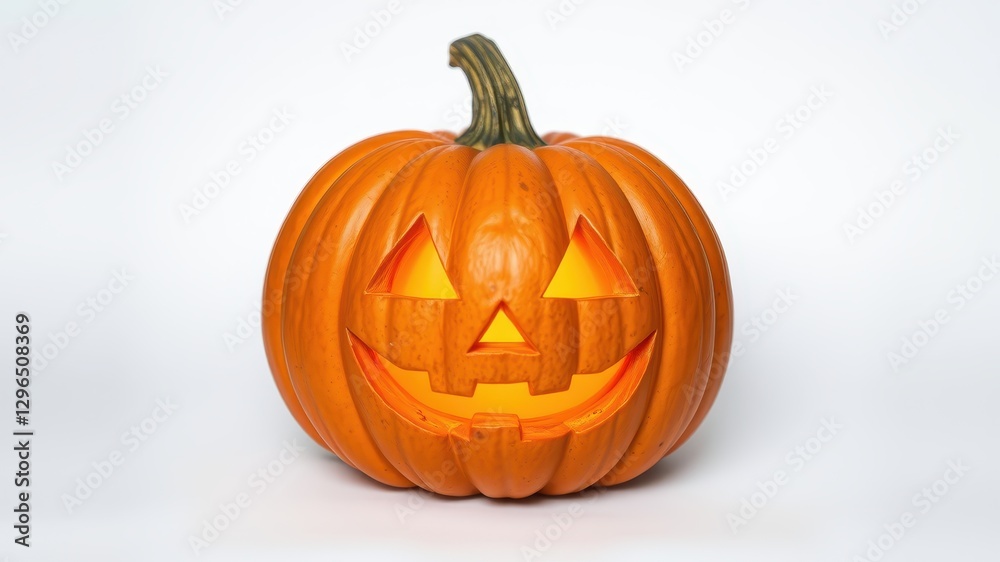 Spooky Halloween Pumpkin with a Friendly Face and Glowing Light Spooky Halloween Pumpkin with a Friendly Face and Glowing Light