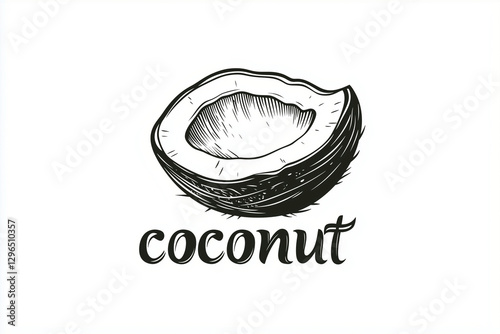 Coconut line illustration. Symbol, logo for coconut oil and milk.