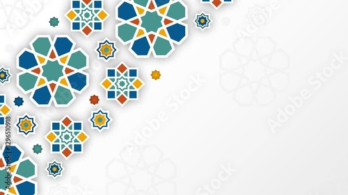 Islamic background with star and geometric ornament pattern animation for Ramadan Kareem and Eid Mubarak. High Quality 4K footage