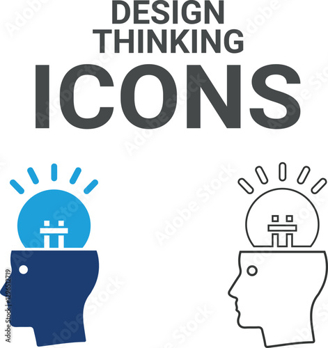 Design thinking icons. Containing creativity, invention, prototype, visionary, idea generation, agile, revolution and more. Solid vector icons collection.