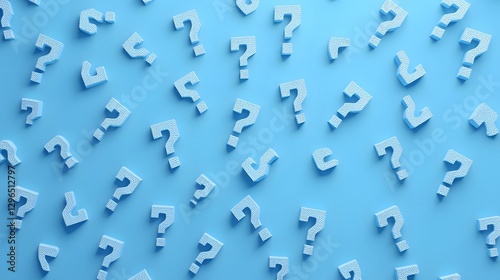 Light Blue 3D Question Marks Pattern on Solid Background