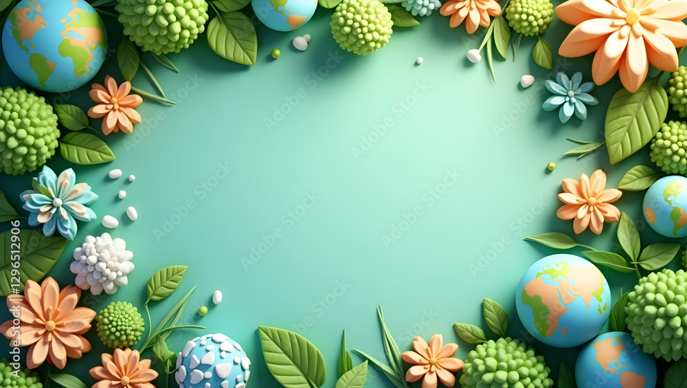 Eco-Friendly Earth Day Concept: Clean Energy Icons Framing Globe with Copy Space for Messages Eco-Friendly Earth Day Concept: Clean Energy Icons Framing Globe with Copy Space for Messages