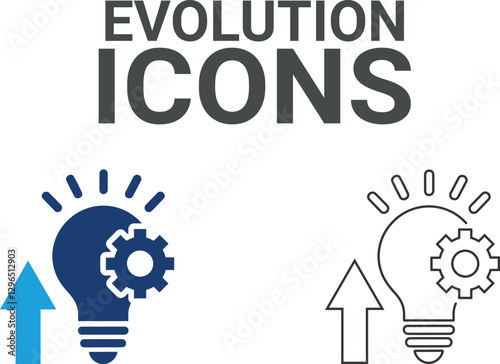 Evolution icons. Containing creativity, invention, prototype, visionary, idea generation, agile, revolution and more. Solid vector icons collection.