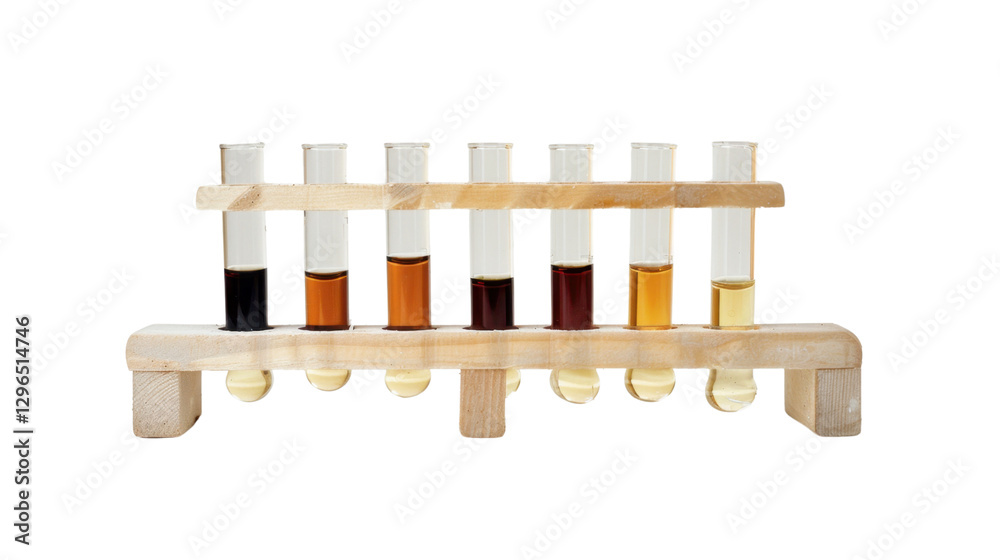 Fototapeta premium Test tubes with colored liquids showing a gradient on transparent background