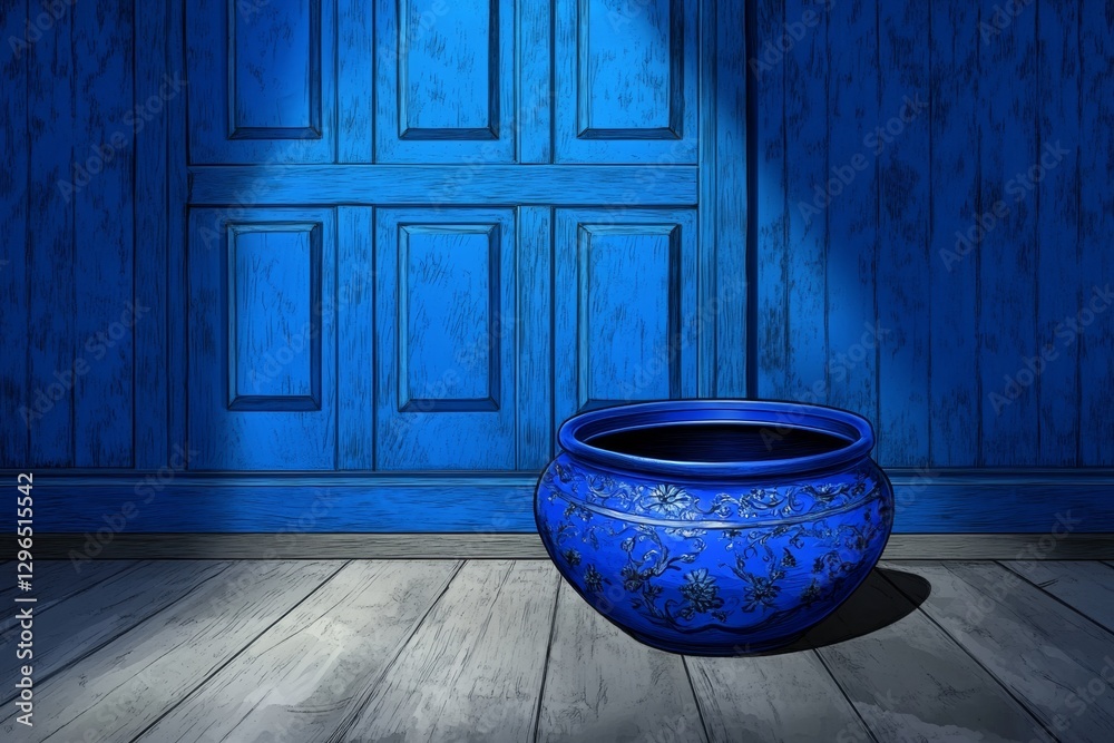 A dark and moody illustration of a gothic-style kitchen with an ornate cereal bowl, surrounded by shadows and vintage decor