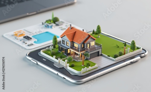A small picture of a sample home is placed on a file for a sales pitch or home insurance proposal buying and selling houses financial business real estate concepts starting a business property estate 