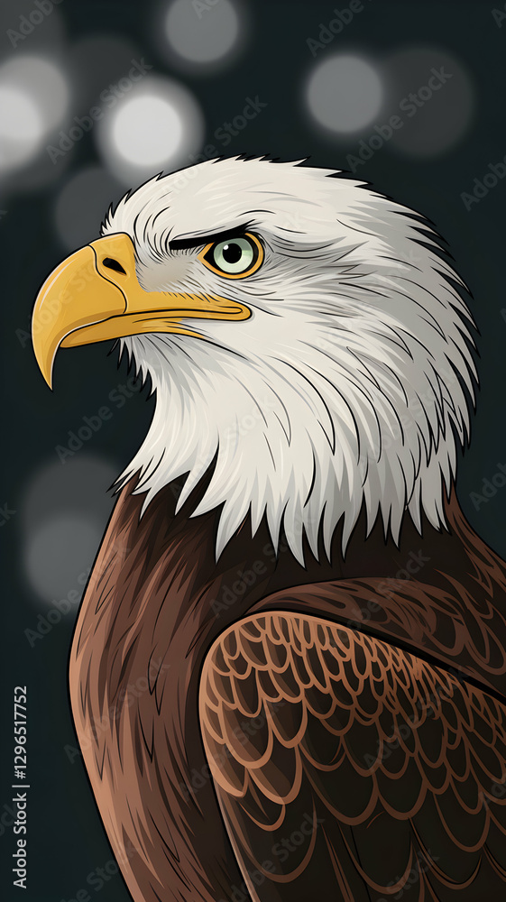 Obraz premium A majestic eagles piercing green eye contrasts against its white and brown feathers Vertical Mobile Wallpaper
