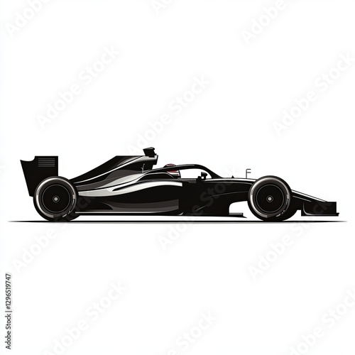 Modern black Formula 1 race car side view isolated on white background, vector illustration with sleek aerodynamic design