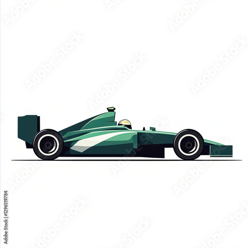 Green Formula One race car side view isolated on white background, modern vector illustration of high-speed motorsport vehicle