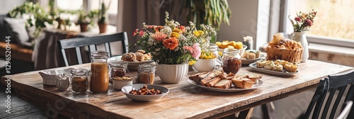 Chic Rustic Breakfast Table with Elegant Décor and Fresh Flowers