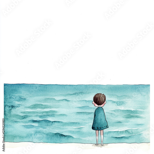 Cute Minimal Watercolor Art of Isolated Sea and Water Perfect for Home Decor Nautical Themes and Coastal Vibes Evoking Calmness and Serenity in a Simple Design