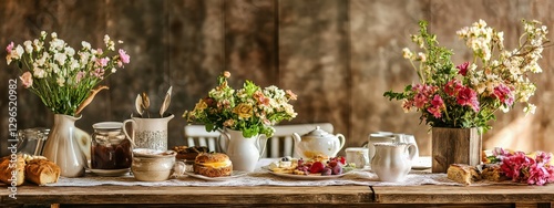 Chic Rustic Breakfast Table with Elegant Décor and Fresh Flowers