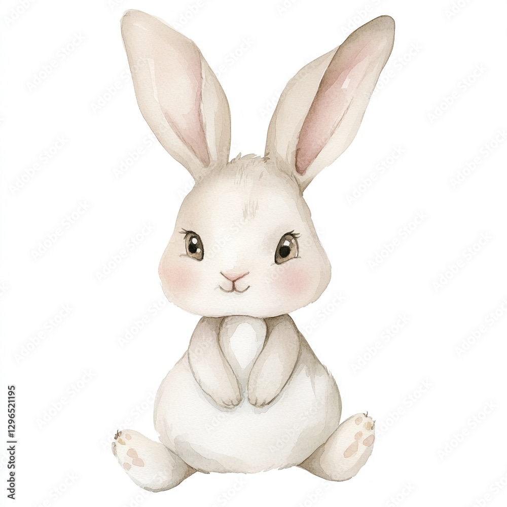 Obraz premium Soft Bunny Petting in Minimal Isolated Watercolor Style - A Gentle Touch of Nature's Beauty Captured in Delicate Hues and Simple Design for Art Lovers and Animal Enthusiasts