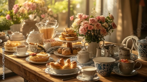Chic Rustic Breakfast Table with Elegant Décor and Fresh Flowers