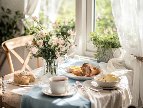 Chic Rustic Breakfast Table with Elegant Décor and Fresh Flowers