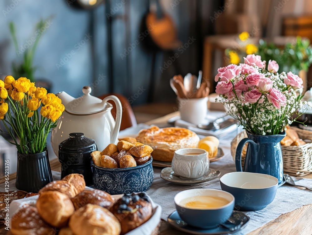 Chic Rustic Breakfast Table with Elegant Décor and Fresh Flowers Chic Rustic Breakfast Table with Elegant Décor and Fresh Flowers