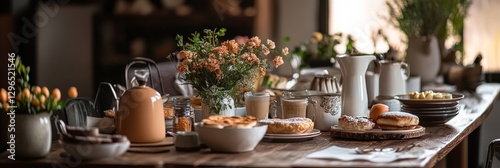 Chic Rustic Breakfast Table with Elegant Décor and Fresh Flowers
