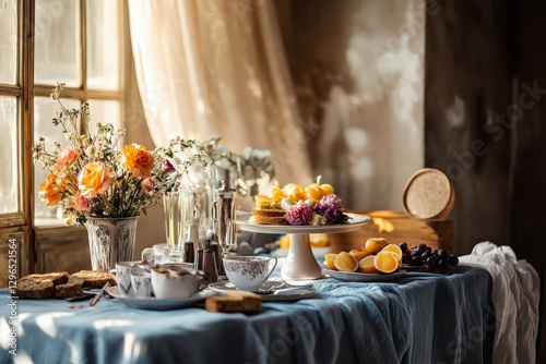 Chic Rustic Breakfast Table with Elegant Décor and Fresh Flowers