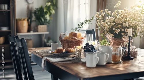 Chic Rustic Breakfast Table with Elegant Décor and Fresh Flowers
