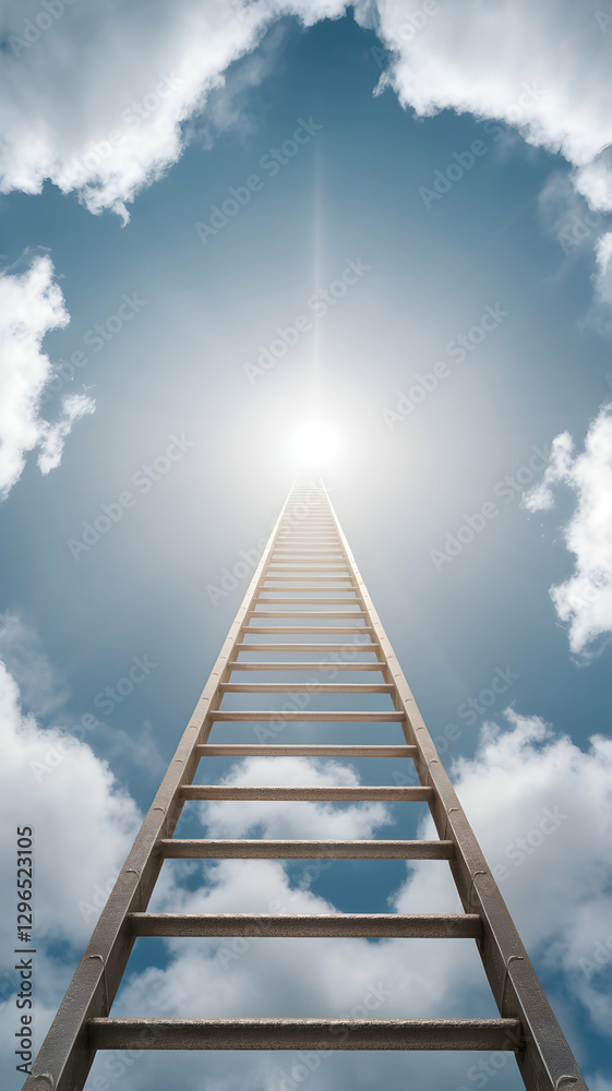 A ladder ascends toward a glowing light in a sky of soft clouds Vertical Mobile Wallpaper A ladder ascends toward a glowing light in a sky of soft clouds Vertical Mobile Wallpaper