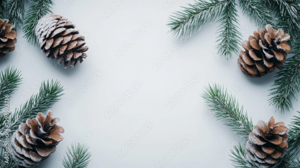 Naklejka premium Pine cones and green branches on a white background