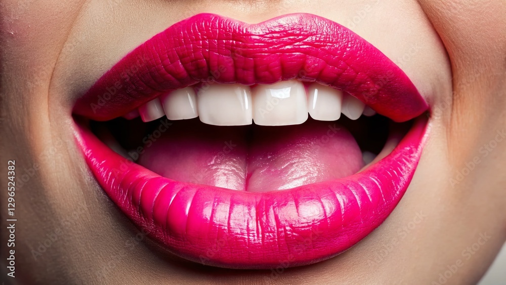 Fototapeta premium Healthy Teeth, Pink Tongue, Taste Buds Close-Up - Stock Photo