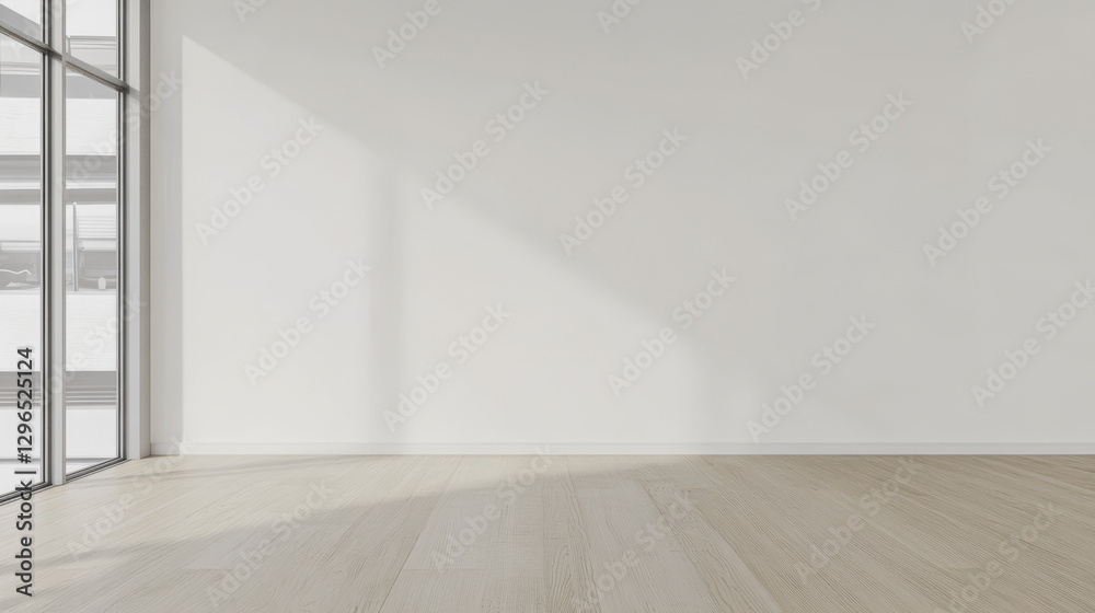 Fototapeta premium Minimalist interior space with natural light and wooden flooring in a modern setting