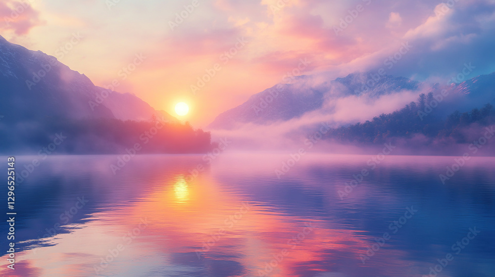 Serene Mountain Lake Sunset Reflection Landscape Serene Mountain Lake Sunset Reflection Landscape