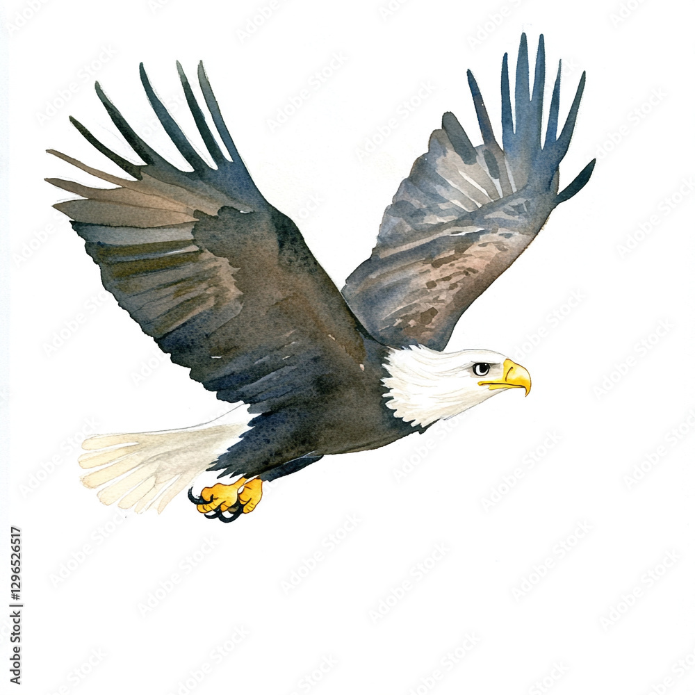 Obraz premium Majestic Eagle Soars High in the Clear Blue Sky Minimalist Isolated Image Capturing the Freedom and Grace of Nature's Most Powerful Bird in Flight