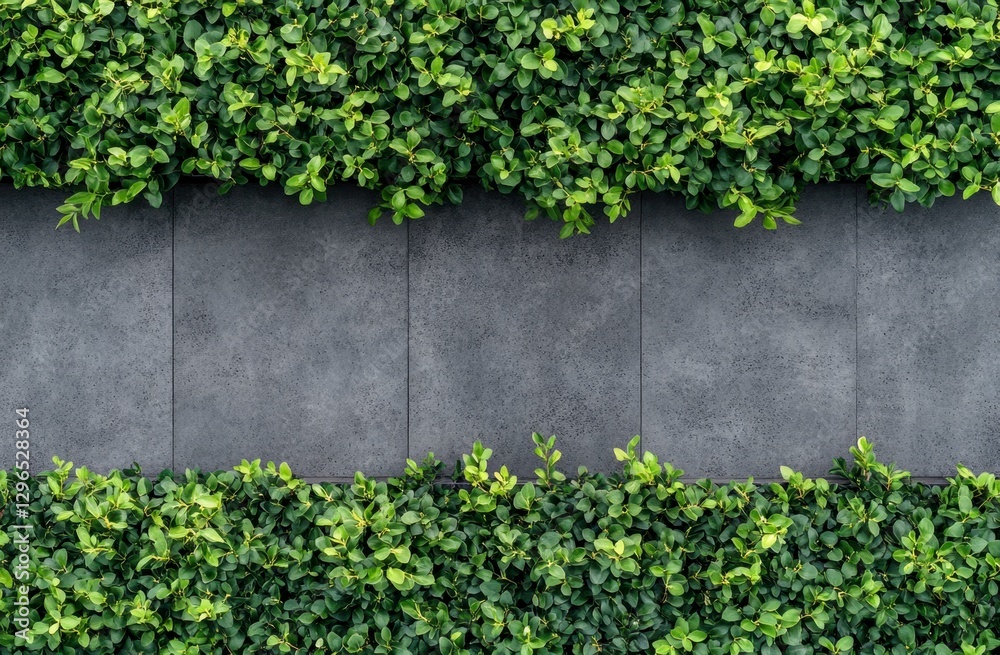 Lush Green Foliage Against Modern Concrete Background Aerial View Lush Green Foliage Against Modern Concrete Background Aerial View