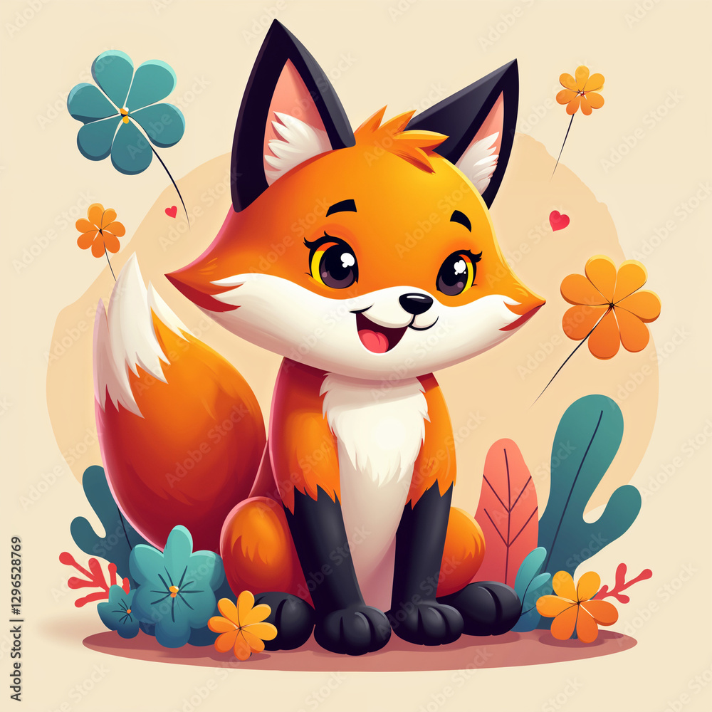 Cute small fox mascot logo for gaming teams, cyber players, and social networks