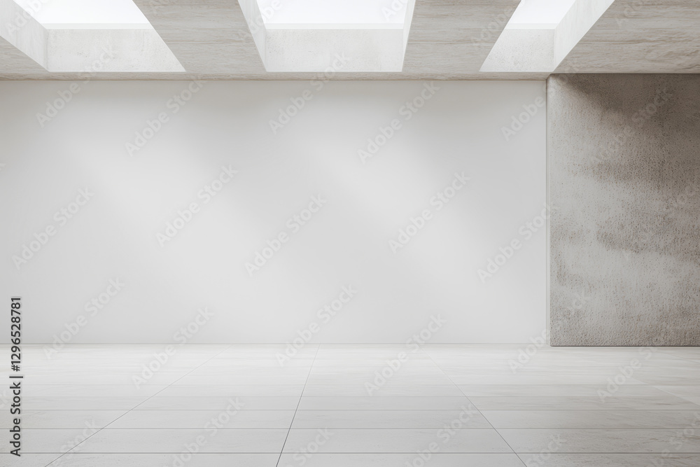 Minimalist interior space with natural light highlighting concrete and white walls Minimalist interior space with natural light highlighting concrete and white walls