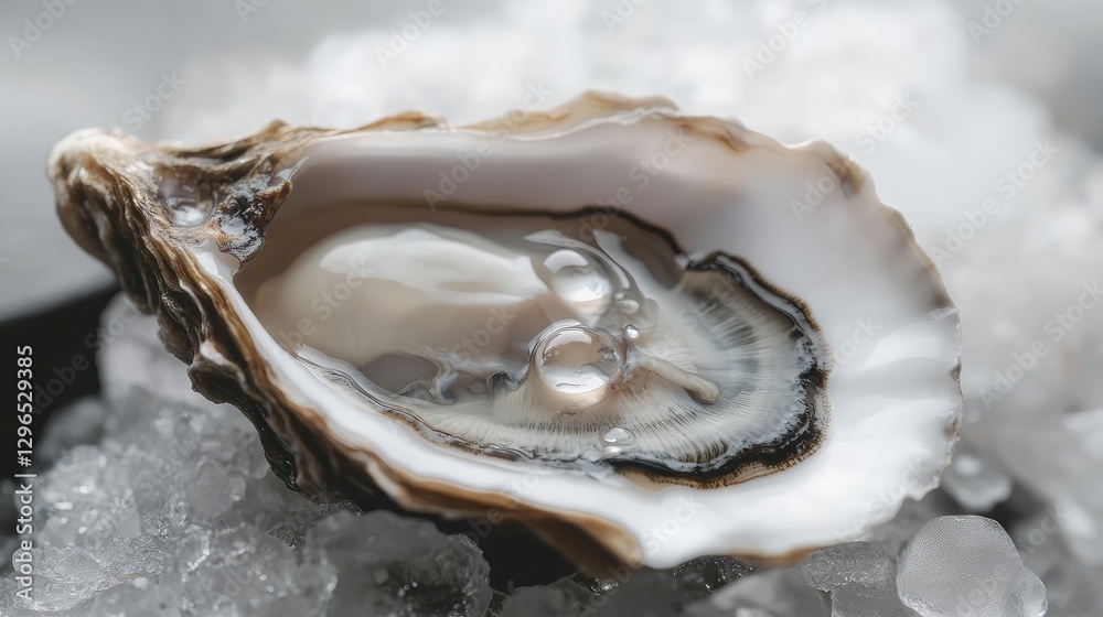 Close-up shot of an oyster shell with water droplets, creating a natural and fresh seafood presentation. Close-up shot of an oyster shell with water droplets, creating a natural and fresh seafood presentation.