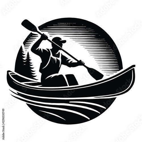 Canoeist Silhouette on Lake