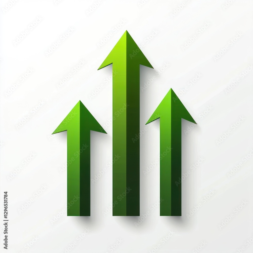 Green arrows pointing upward showing growth and progress, simple abstract concept of success Green arrows pointing upward showing growth and progress, simple abstract concept of success
