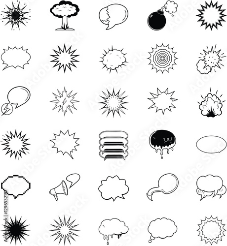 Comic Book Explosion Speech Bubbles Sunburst Starburst Icons Set