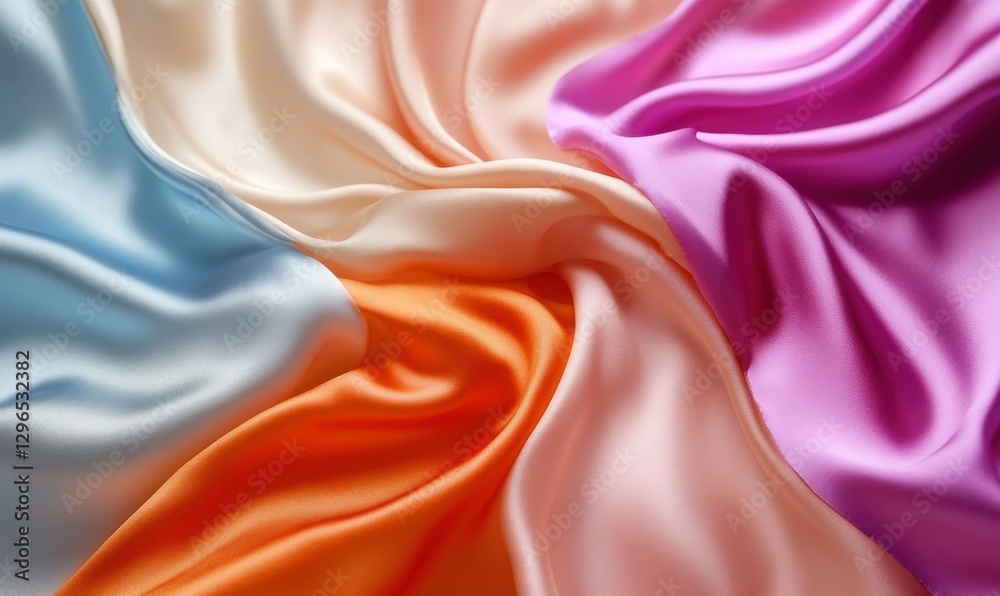 Obraz premium Abstract composition of colorful flowing silk fabrics illuminated by gradient lighting creating a dynamic and luxurious visual with soft textures