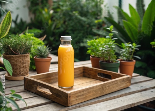 Refreshing Orange Juice in a Garden Setting
