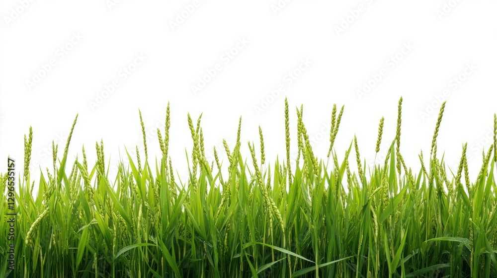 Fototapeta premium A field of green rice plants with a white background