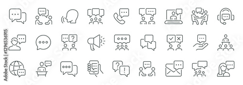 Speaking thin line icons set. Communication, chat, talking, speech bubble, discussion icon. Editable stroke. Vector illustration