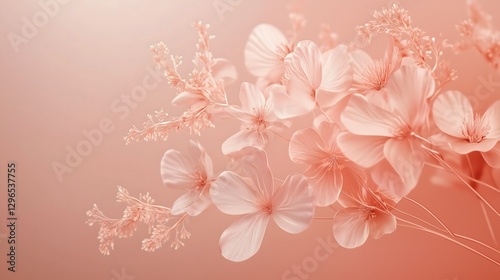 Happy Women's Day celebration concept with elegant floral arrangement on a soft pastel pink background.